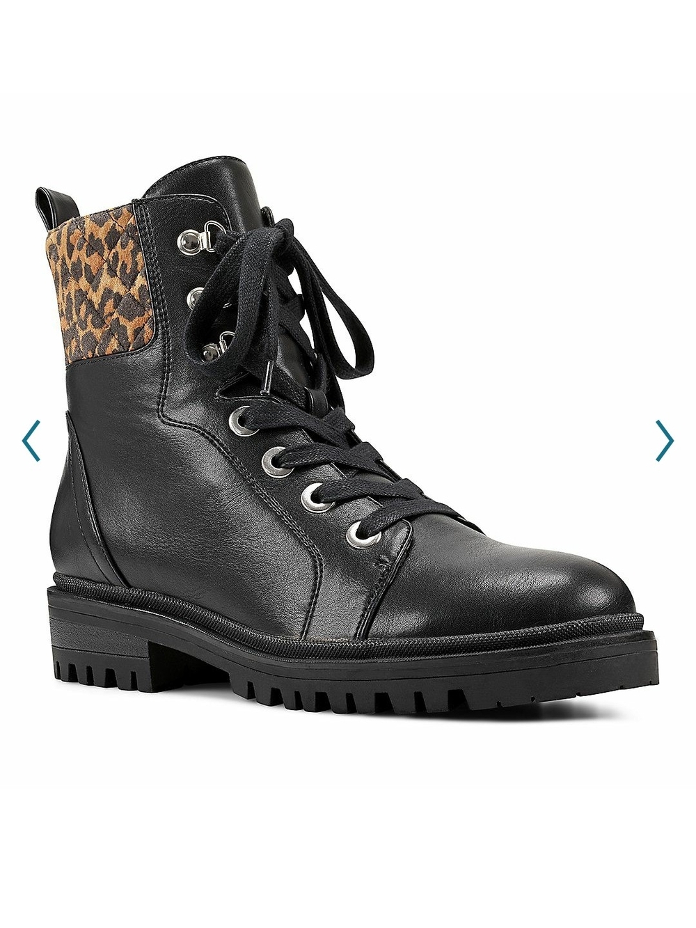 Nine West Black Lace-Up Combat Boot with Leopard Cuff - Picture 3 of 12